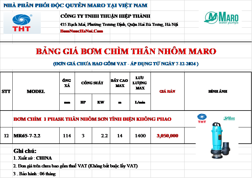 BẢNG GIÁ MÁY BƠM CHÌM 3HP - 2.2KW 3 NGỰA MARO GIÁ RẺ